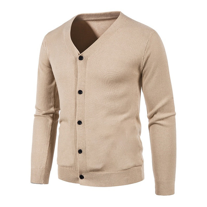Herren stilvolle Strickjacke mit tiefem V-Ausschnitt und Knopfleiste Drune