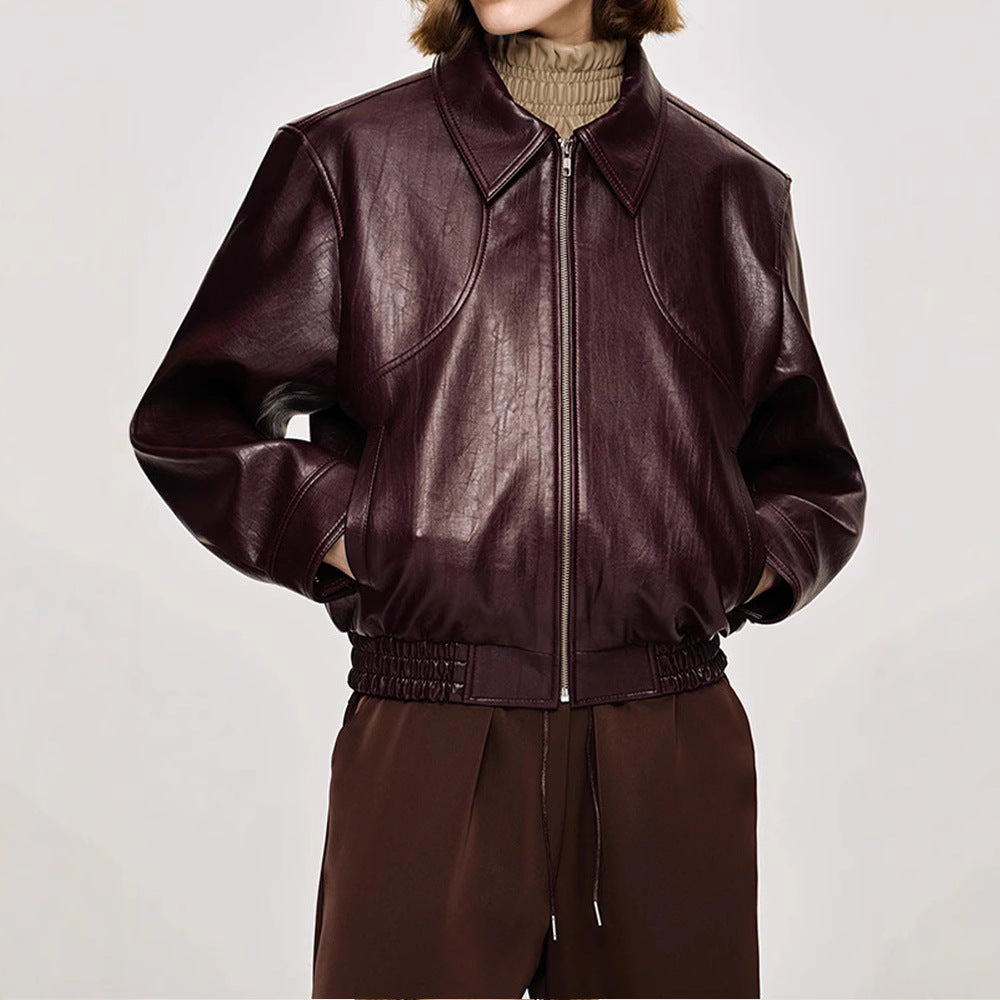 Damen Kunstlederjacke mit modischem Oversize-Schnitt und elastischem Bund Drune