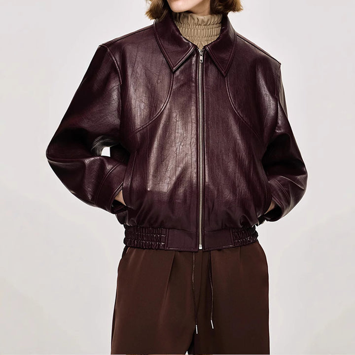 Damen Kunstlederjacke mit modischem Oversize-Schnitt und elastischem Bund Drune