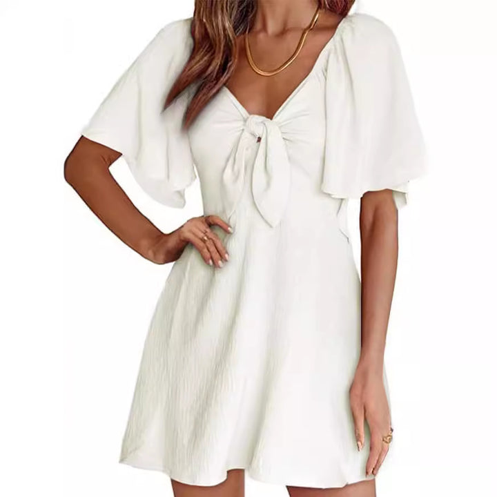 Damen lässiges Kleid mit weiten Ärmeln und Bindegürtel Drune