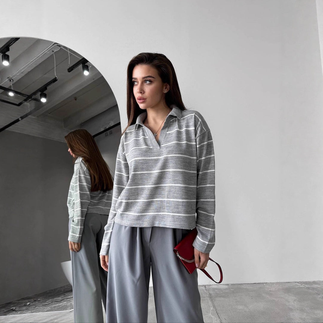 Damen lässiger Pullover im Streifen-Design Drune