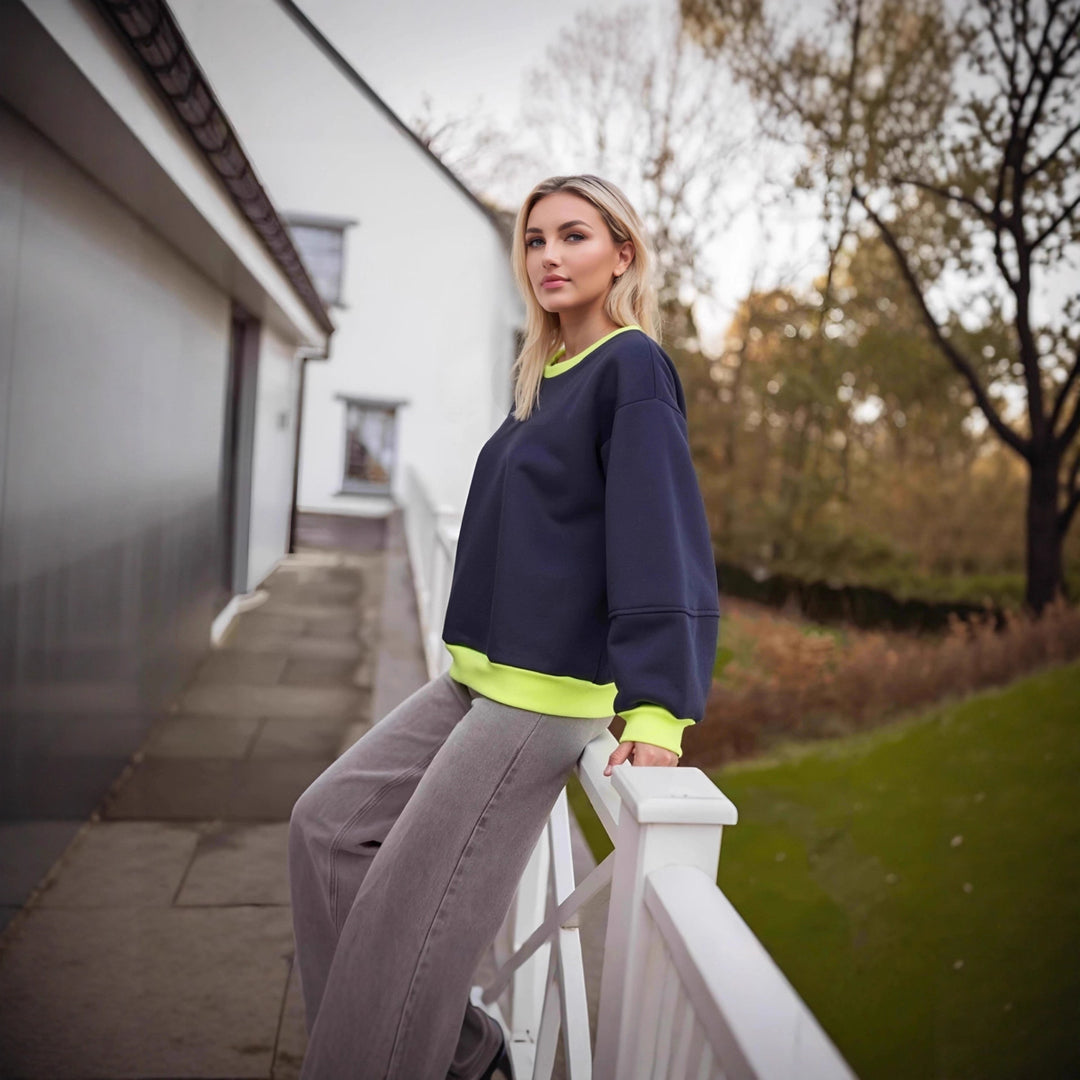 Damen lässiger Sweatshirt mit kontrastierenden Bündchen und modernem Schnitt Drune
