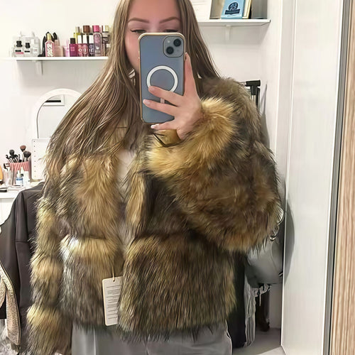 Damen Kunstpelz Jacke Drune