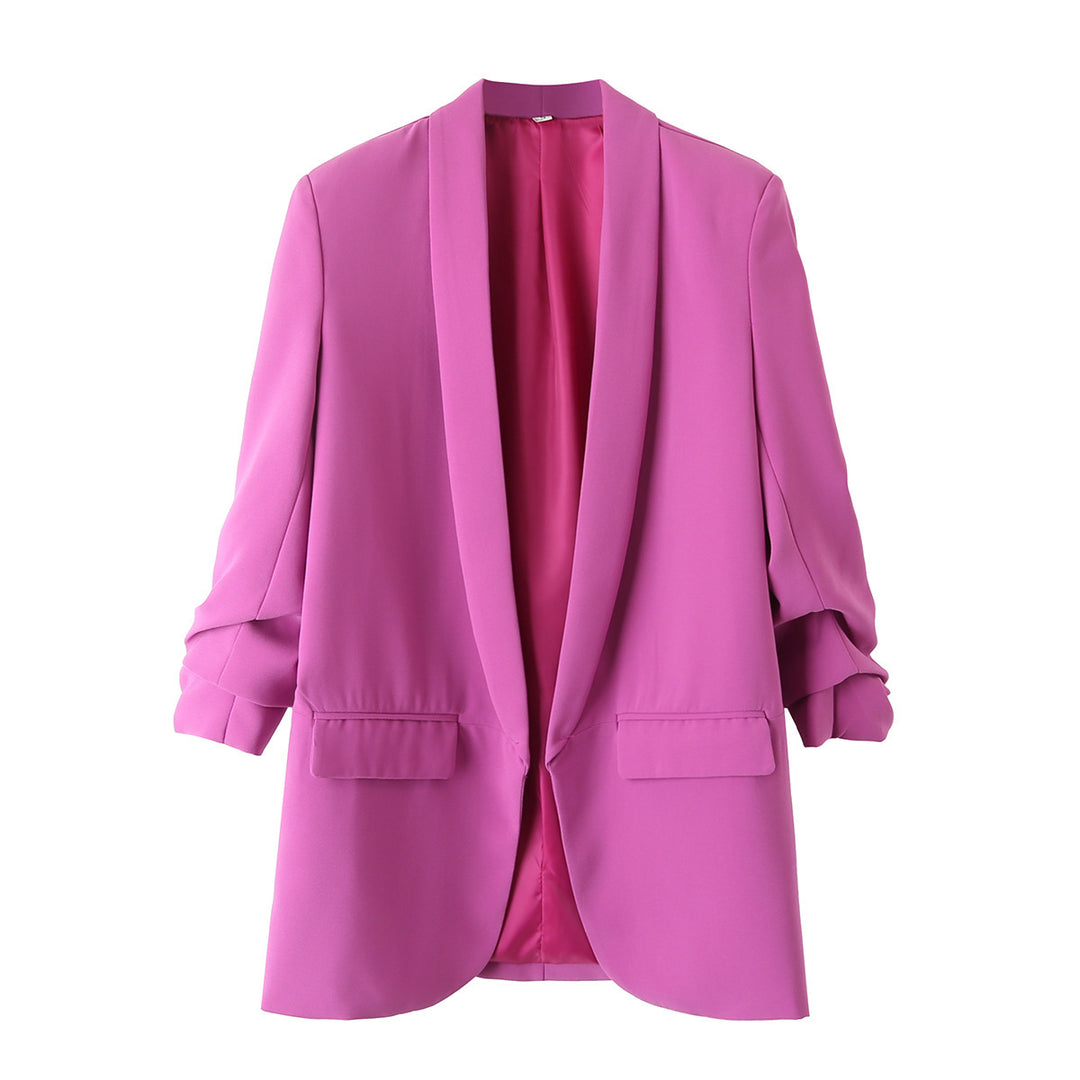 Damen eleganter Blazer mit gekrempelten Ärmeln und praktischen Taschen Drune