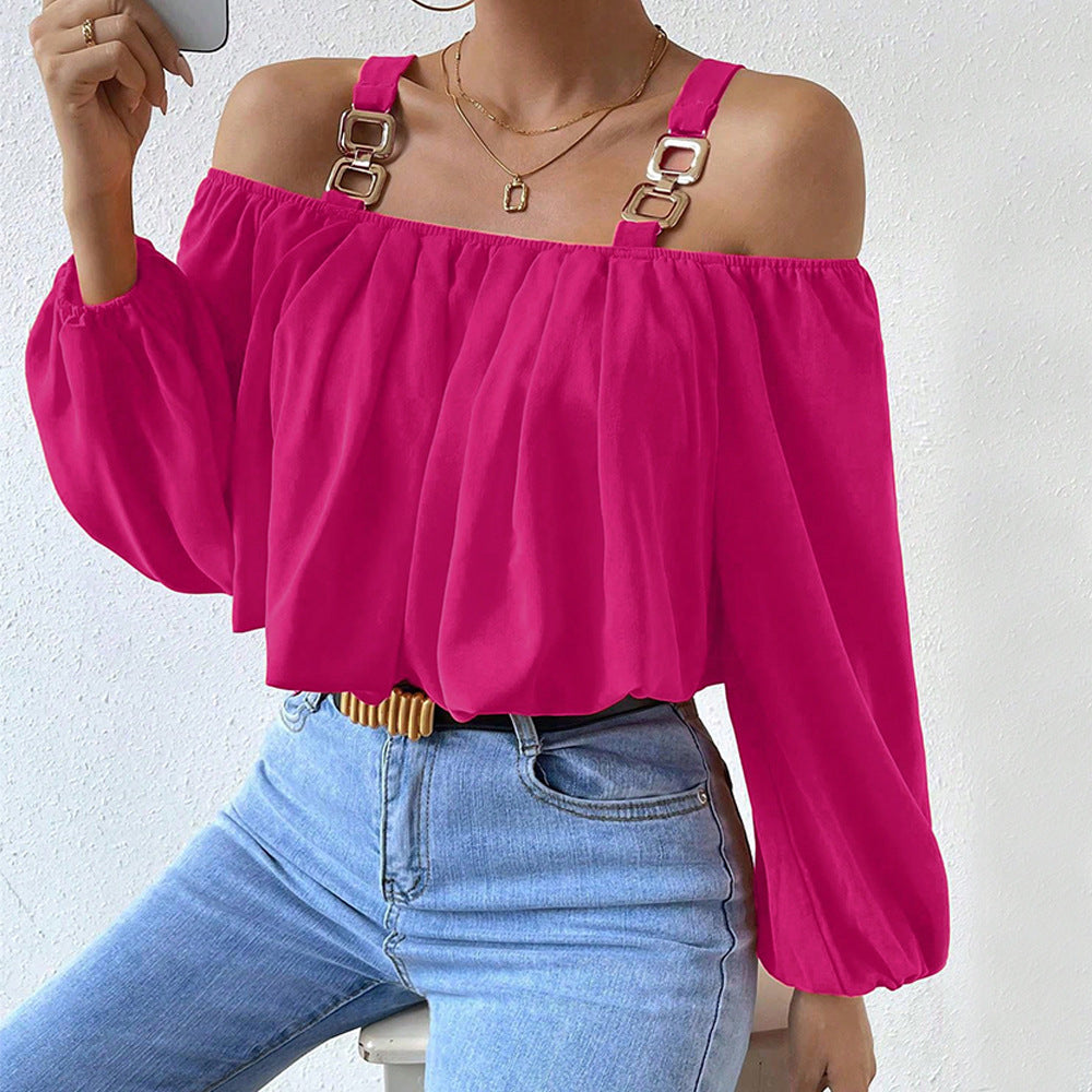Damen Off-Shoulder Bluse mit dekorativen Trägern und eleganter Raffung Drune