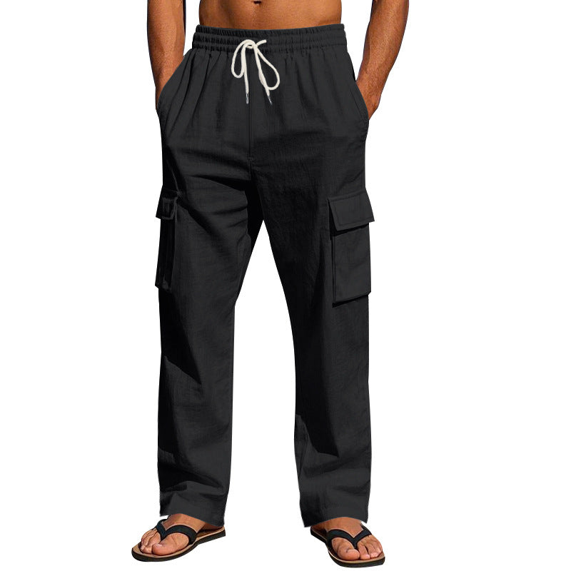 Herren nan leichte Cargohose im Resort-Look mit elastischem Tunnelzug, Mehrfachtaschen und geradem Bein Drune
