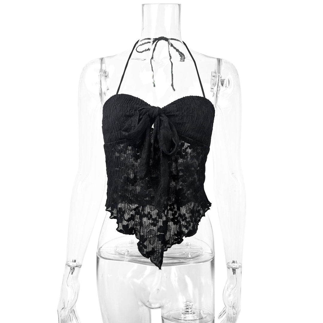 Damen Freizeit Top mit verspieltem Bindeband und Spitze Drune