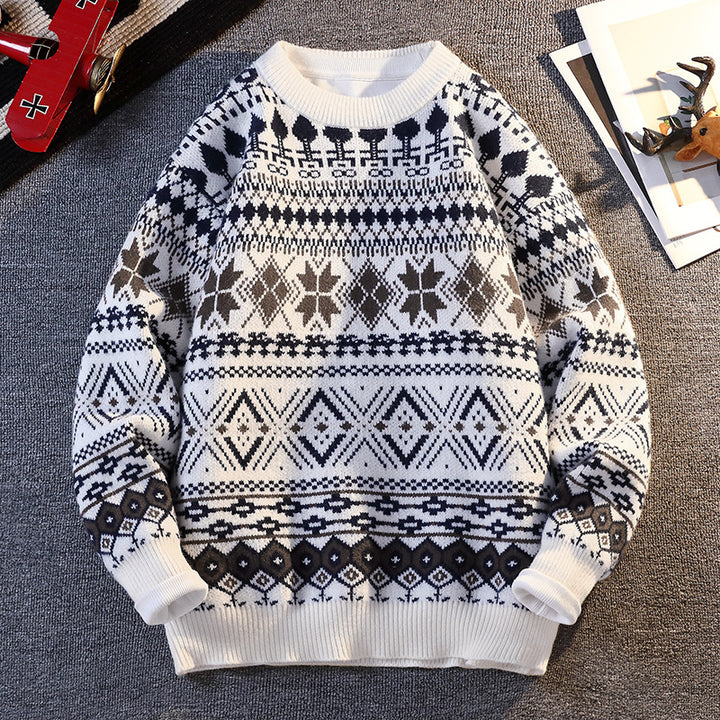 Herren gemusterter Pullover mit winterlichem Design und hohem Kragen Drune