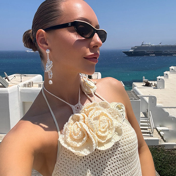 Damen elegantes gehäkeltes Strandensemble mit floralen Akzenten Drune