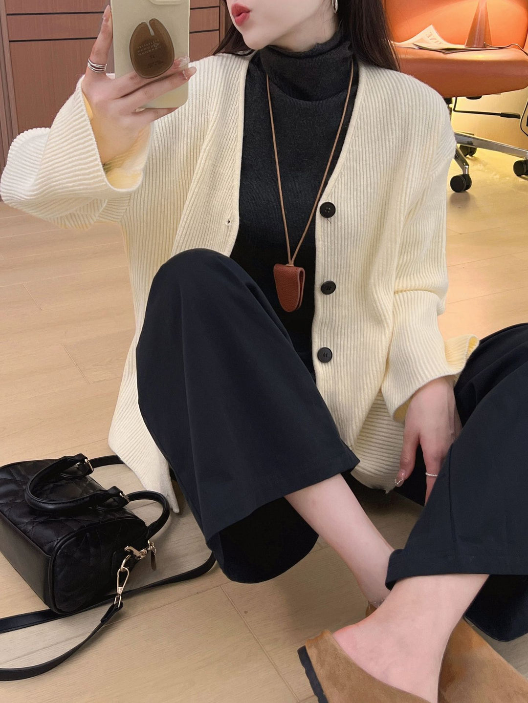 Damen Grobstrickjacke mit lässigem Schnitt und tiefen Ärmeln Drune