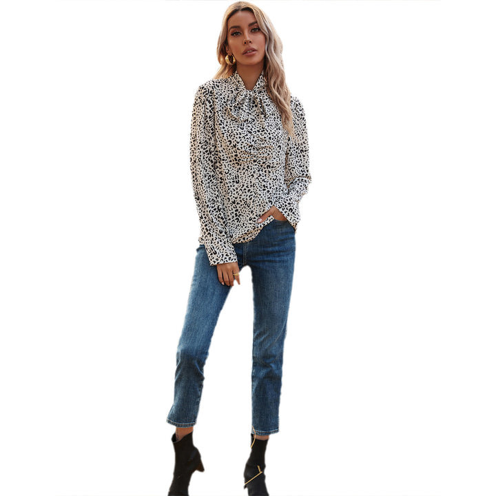 Damen elegante Bluse mit Rüschendetails und edlem Leopardenmuster Drune
