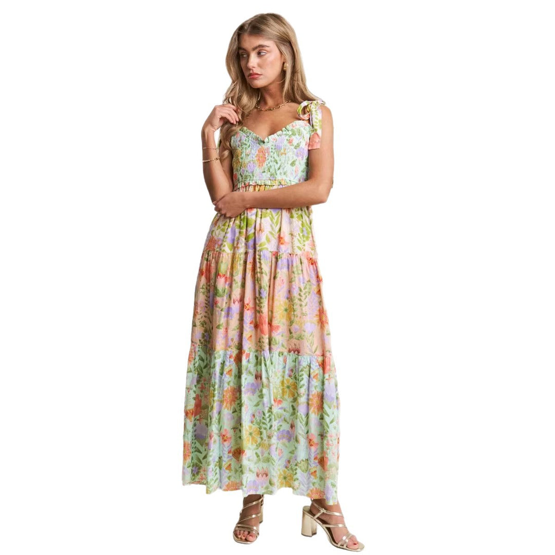 Damen Kleid mit verspieltem Floral-Design und Rüschenärmeln Drune