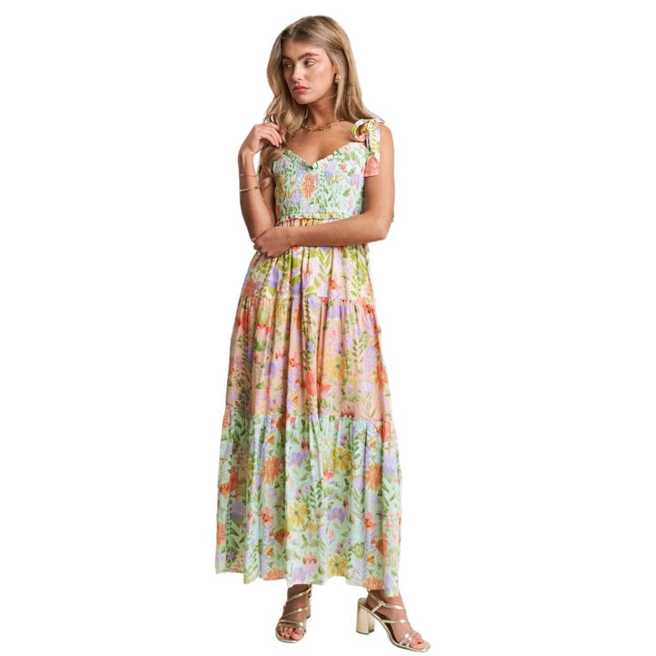 Damen Kleid mit verspieltem Floral-Design und Rüschenärmeln Drune