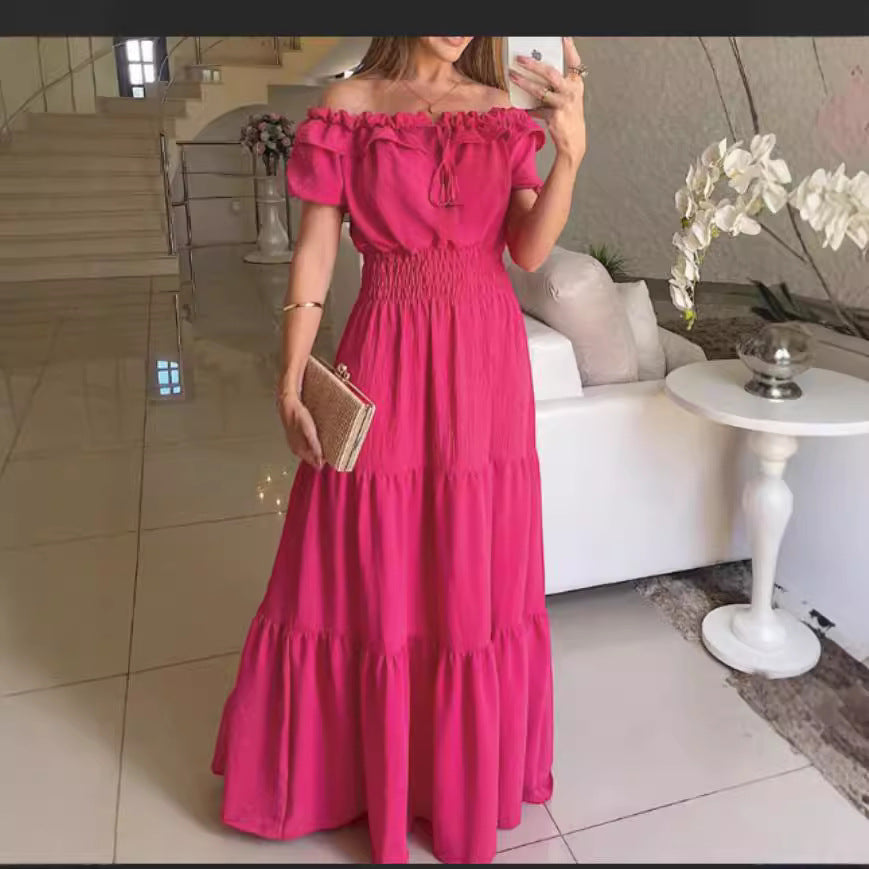 Damen Maxikleid mit Off-Shoulder Design und Volant-Ärmeln Drune