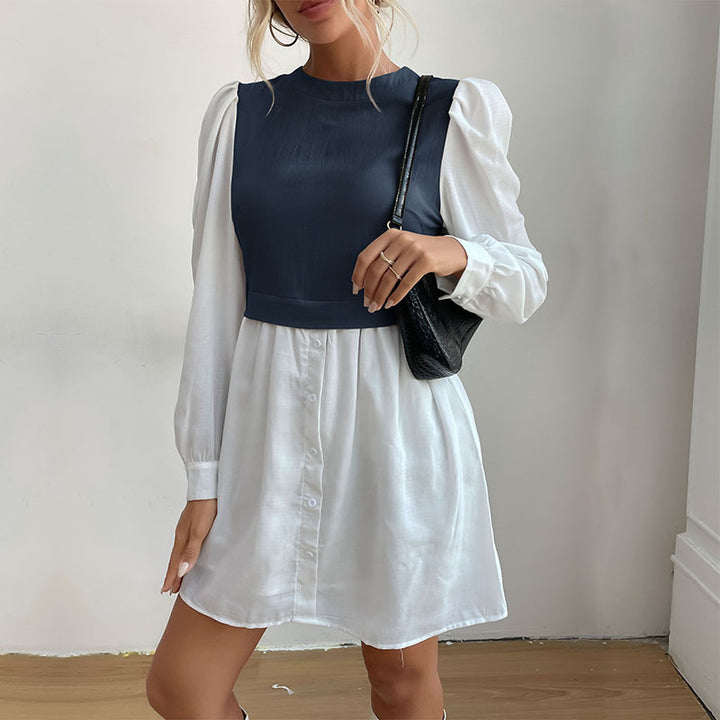 Damen Kleid mit kontrastierenden Ärmeln im Blusenstil Drune