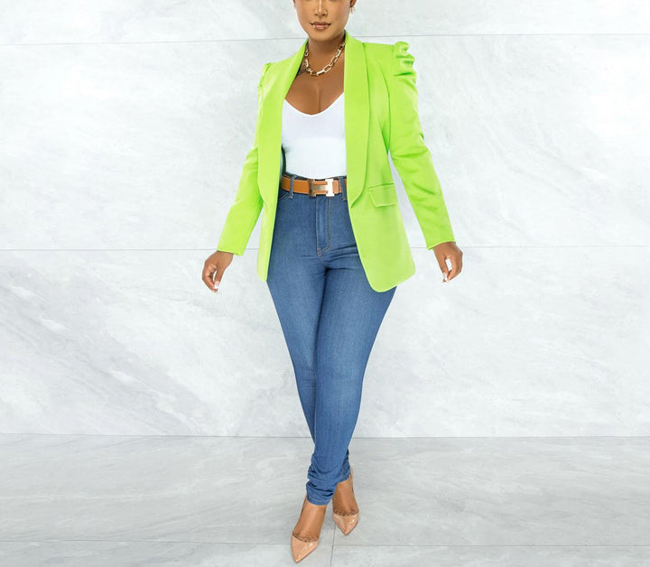Damen Elegante Blazerjacke mit Puffärmeln und tailliertem Schnitt Drune