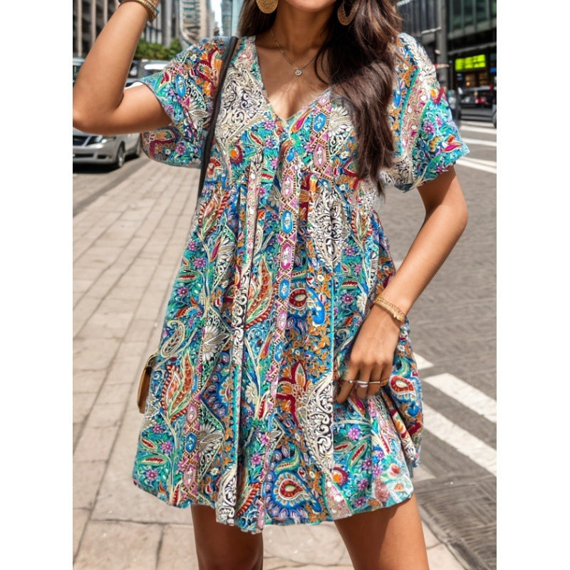 Damen Sommerkleid mit floralem Muster und lockerer Schnittführung Drune