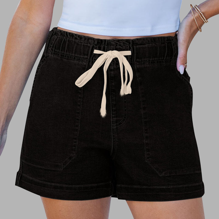 Damen bequeme Denim-Shorts mit Gummizug und praktischen Taschen Drune