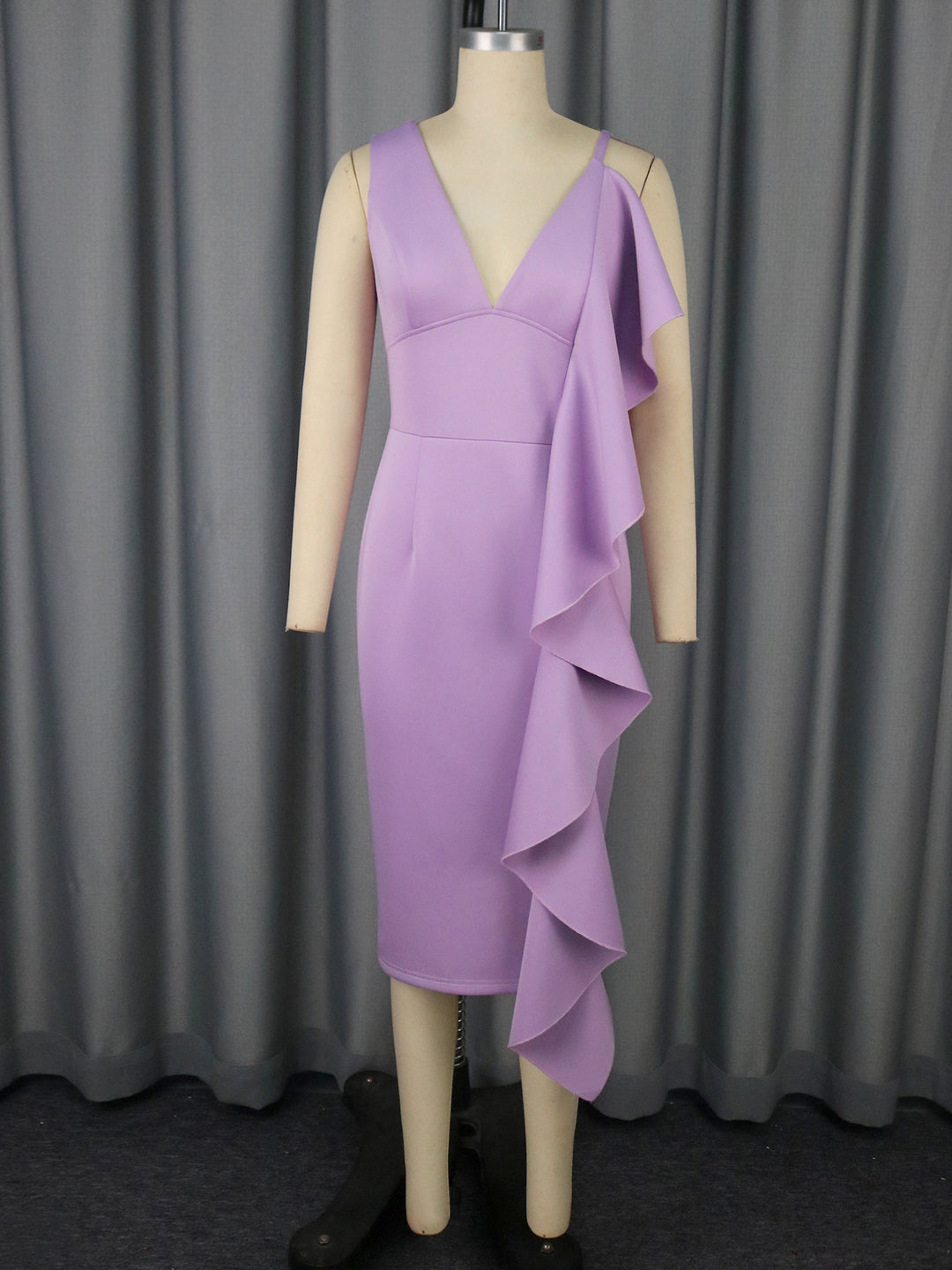 Damen figurbetontes Kleid mit asymmetrischem Rüschendesign Drune