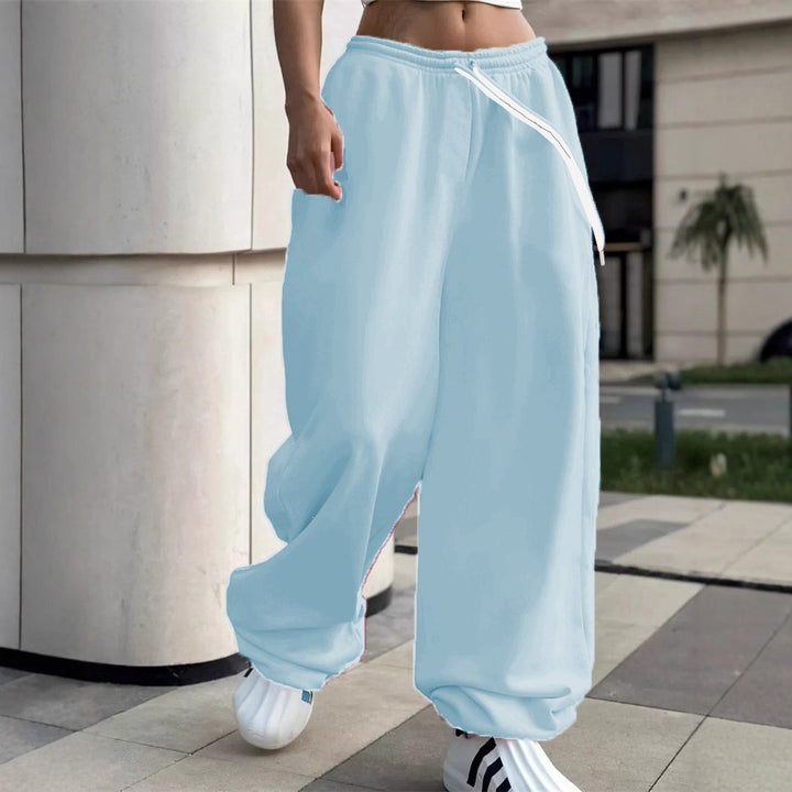 Damen nan weite Baggy-Jogginghose mit hohem Komfortbund, Kordelzug und elastischen Knöchelbündchen Drune