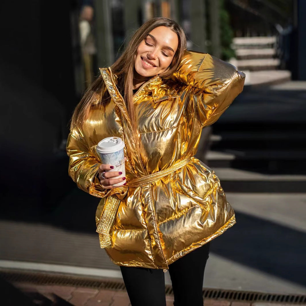 Damen Glanzende Winterjacke mit oversized Schnitt und Kapuze Drune