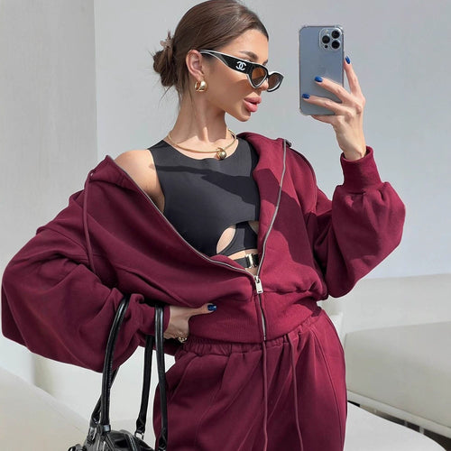 Damen komfortables und elegantes Loungewear-Set mit Kapuze und weiten Hosen Drune