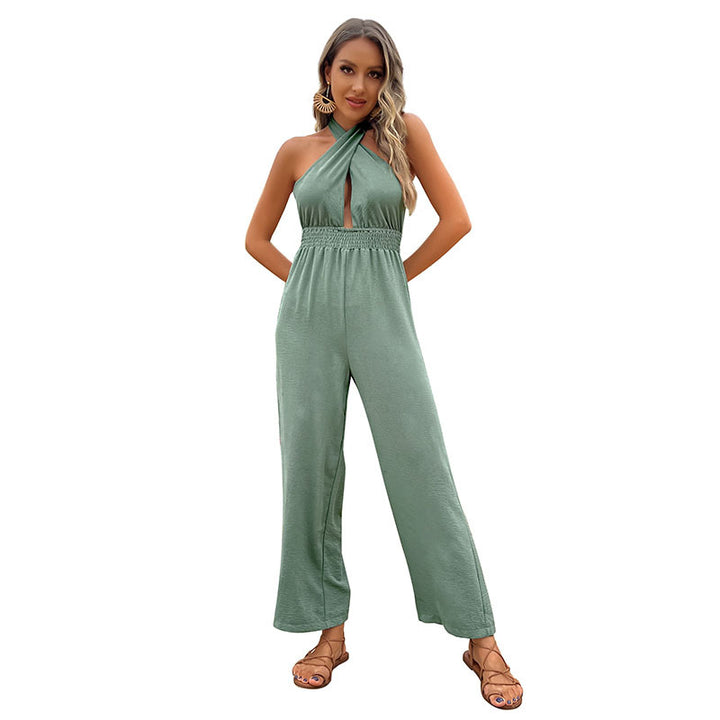 Damen lässiger Jumpsuit mit raffiniertem Schulterdesign und elastischem Taillengürtel Drune