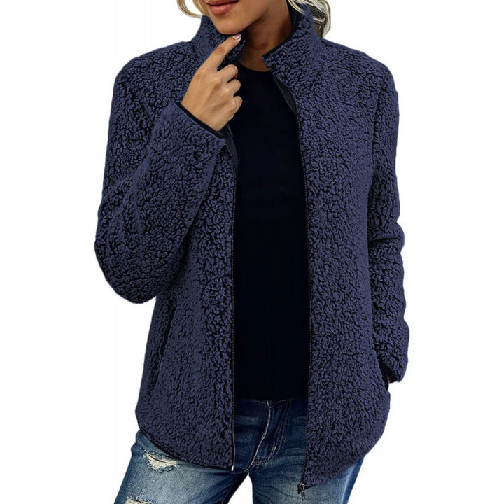 Damen flauschige Fleecejacke mit hohem Kragen und seitlichen Taschen Drune