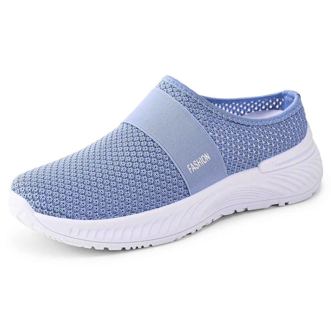 Damen nan atmungsaktive Strick-Slipper mit elastischem Mittelriemen und stoßabsorbierender Wellenlaufsohle Drune