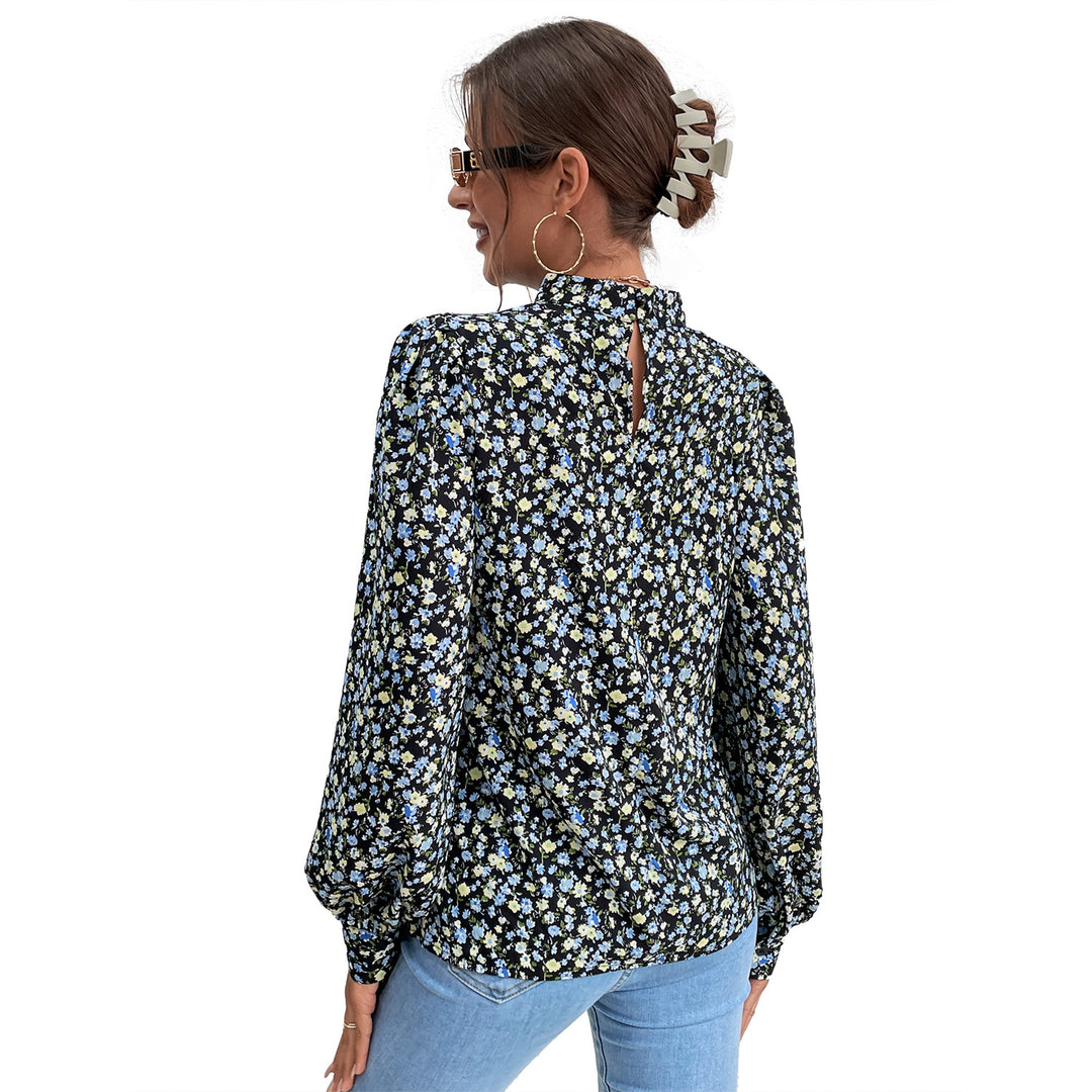 Damen Bluse mit hochgeschlossenem Kragen und voluminösen Ärmeln Drune