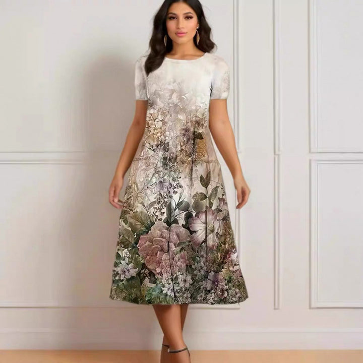 Damen Elegantes Maxikleid mit floralem Design und zartem Rundhalsausschnitt Drune