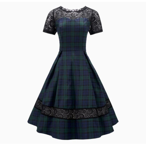Damen Abendkleid mit Spitzenapplikationen und schwingendem Rock Drune