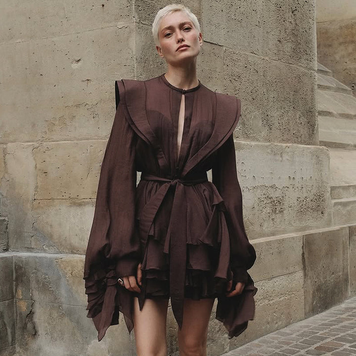 Damen Rüschenkleid mit exzentrischen Ärmeln Drune
