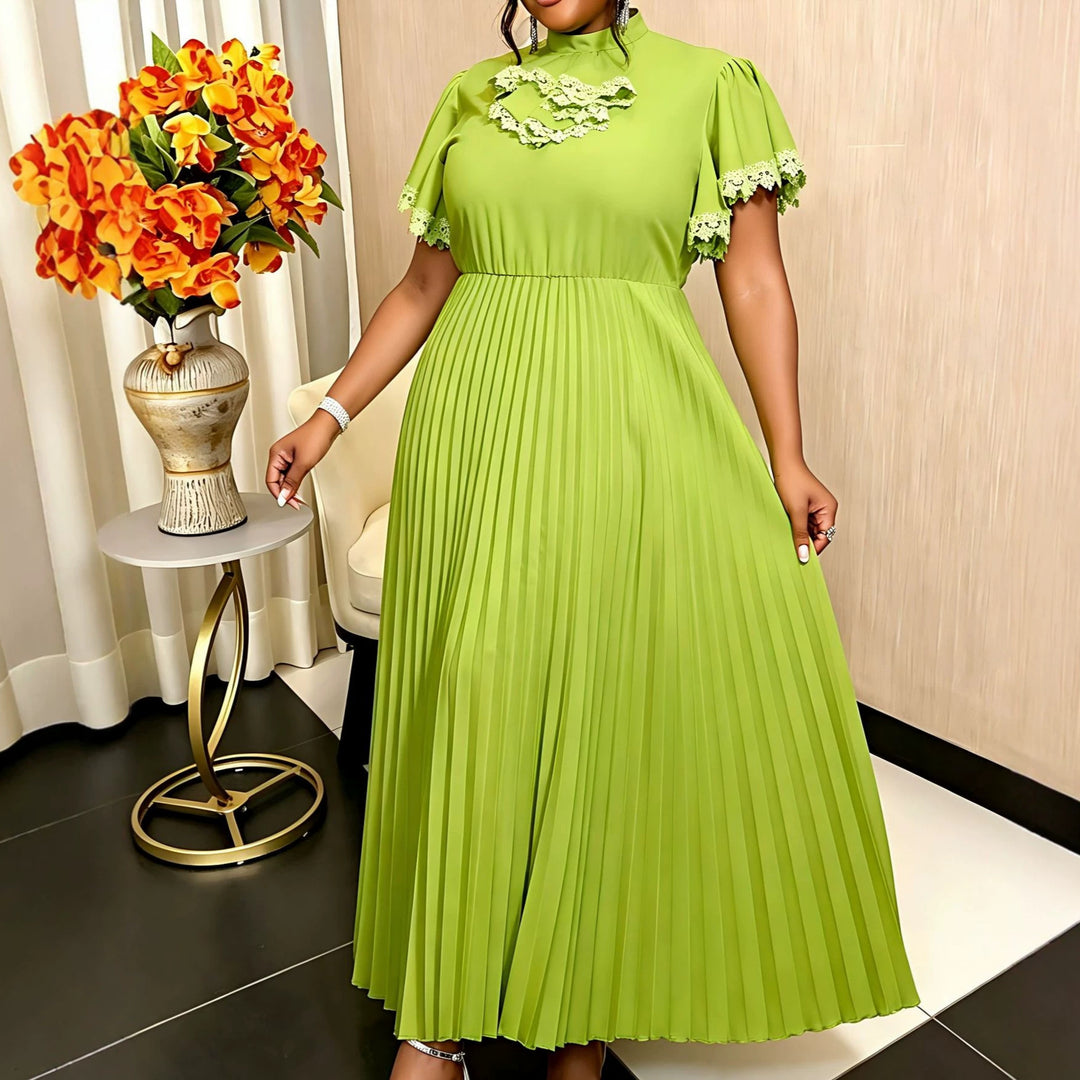 Damen Elegantes Maxi-Kleid mit Plisseefalten und Rüschendetails Drune