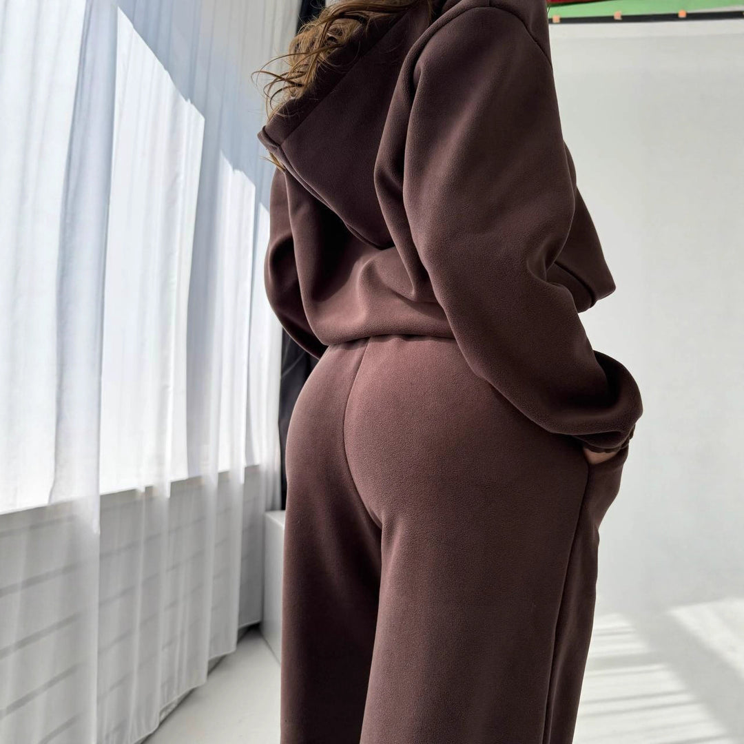 Damen komfortables Fleece-Lounge-Set mit hohem Bund Drune