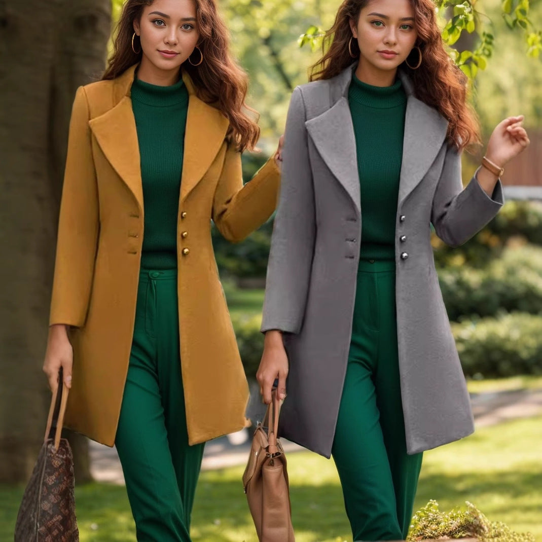 Damen stilvoller und eleganter Blazer-Mantel mit breitem Revers Drune