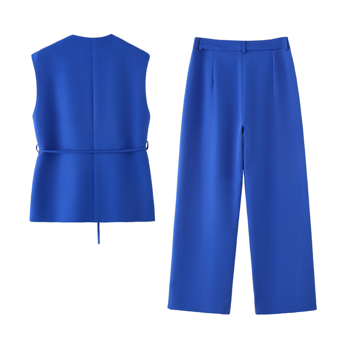 Damen elegantes Blazer- und Hosen-Ensemble mit modernem Gürtel Drune