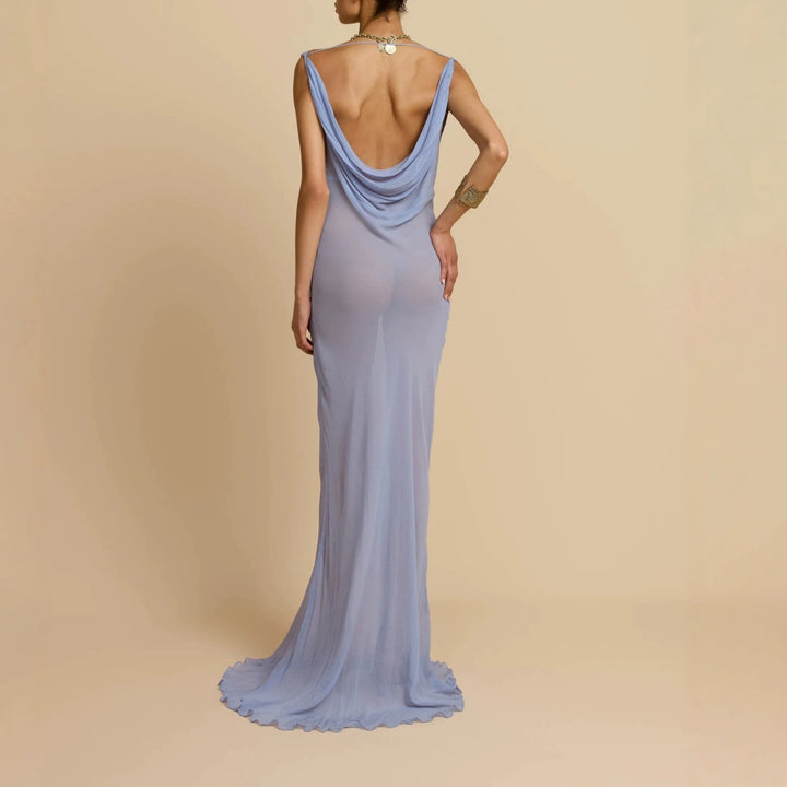 Damen Fließendes Maxikleid mit drapiertem Ausschnitt Drune