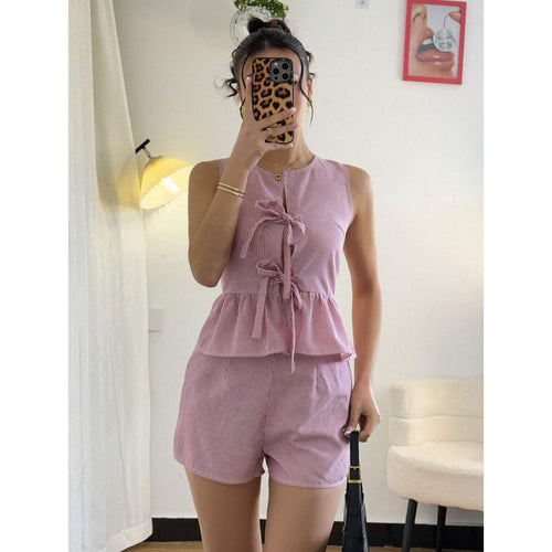 Damen Sommerliches Zweiteiliges Set mit Rüschendetails und verziertem Oberteil Drune