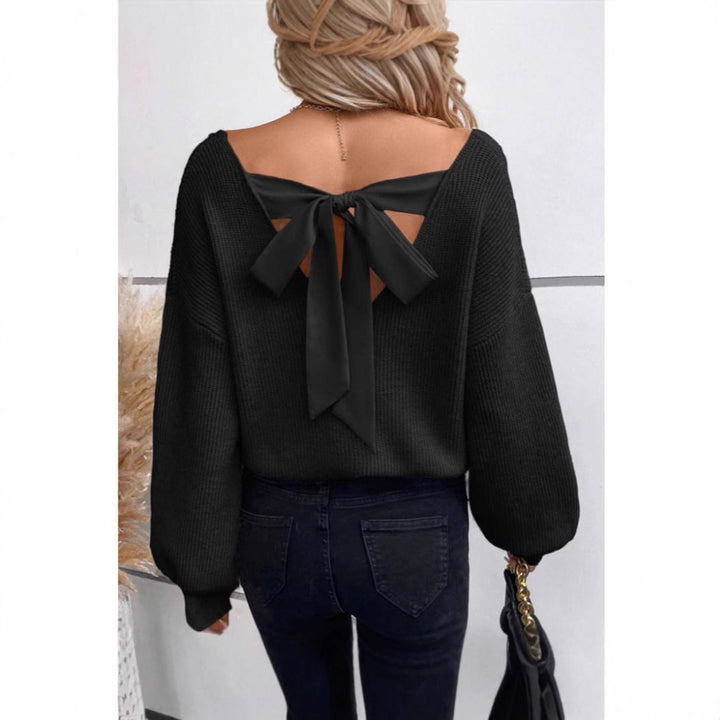 Damen lässiger Strickpullover mit eleganter Rückenbindung Drune