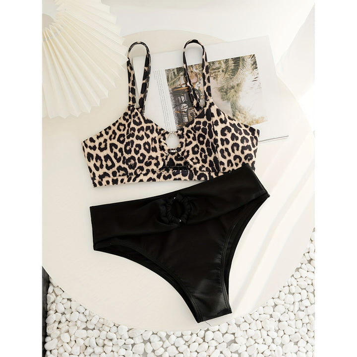 Damen Triangel-Bikini-Set mit modischem Tiermuster und knotendem Höschen Drune