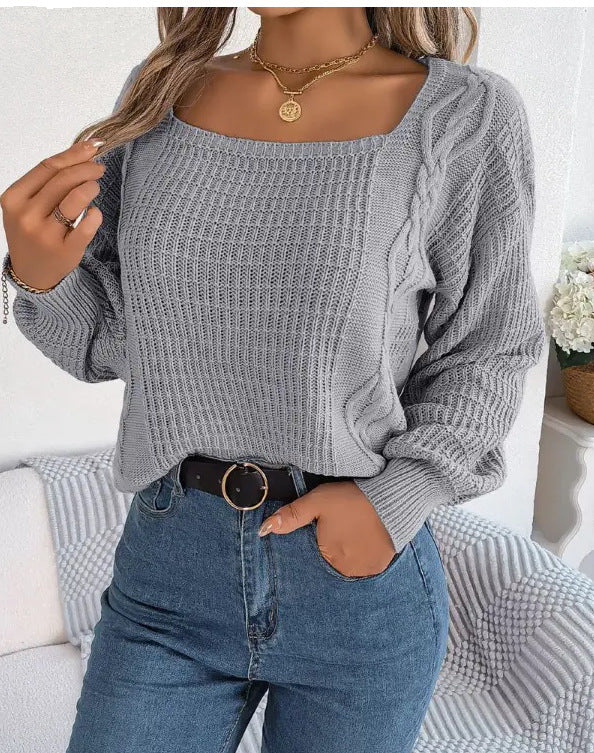 Damen lässiger Strickpullover mit strukturierter Oberfläche und romantischem Zopfdesign Drune