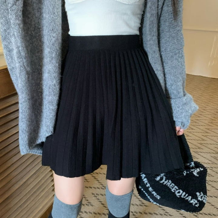 Damen Faltenrock aus weichem Strickmaterial mit elastischem Bund Drune