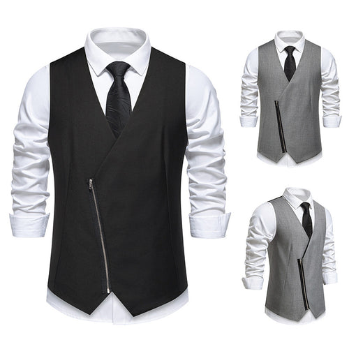 Herren moderne Anzugweste mit asymmetrischem Reißverschluss und eleganter Passform Drune