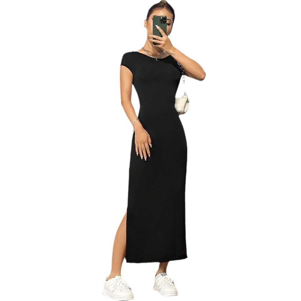 Damen Maxikleid aus elastischem Jersey-Material mit figurbetontem Schnitt und Rundhalsausschnitt Drune