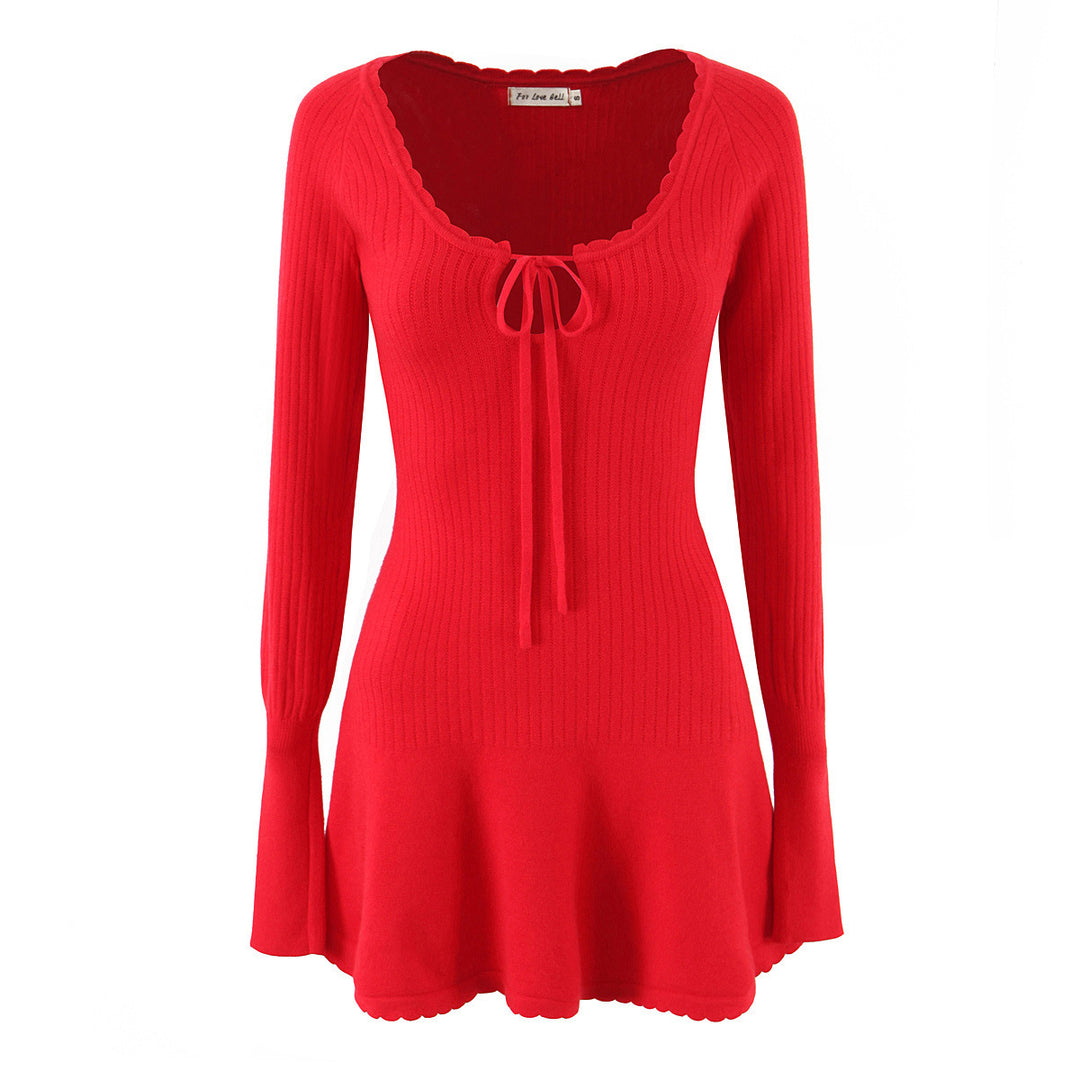 Damen Strickpullover mit elegantem V-Ausschnitt und schickem Rüschensaum Drune