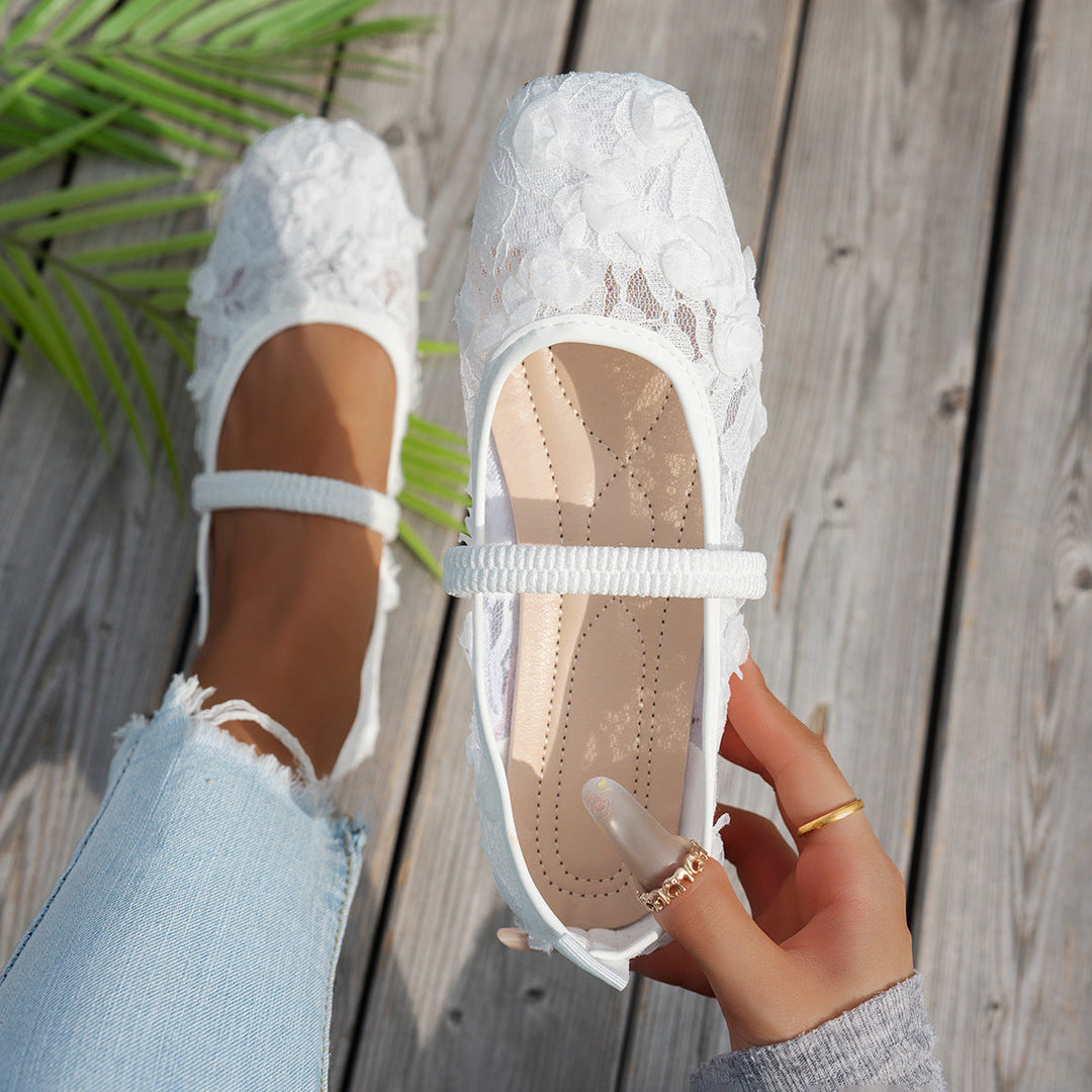 Damen elegante Ballerinas mit floralen Applikationen und rutschfester Sohle Drune