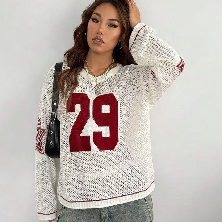 Damen lässiger Oversized Pullover mit grafischem Muster Drune