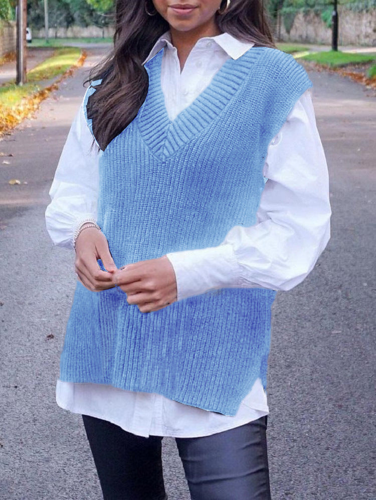 Damen Strickweste im modernen Oversized-Schnitt mit V-Ausschnitt Drune