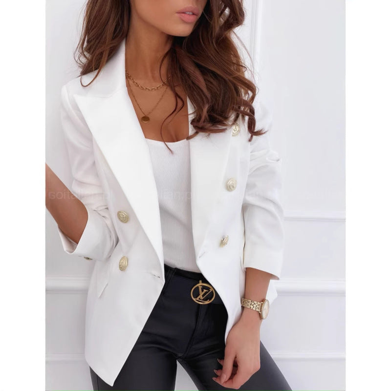 Damen Eleganter Doppelreiher Blazer im modernen Design mit goldenen Knöpfen Drune